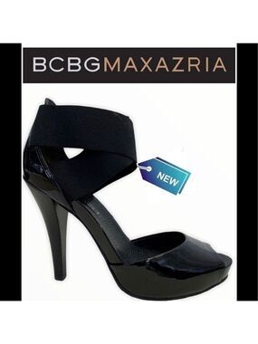 BCBGMAXAZRIA Black Monroe patent elastic heels size 40
